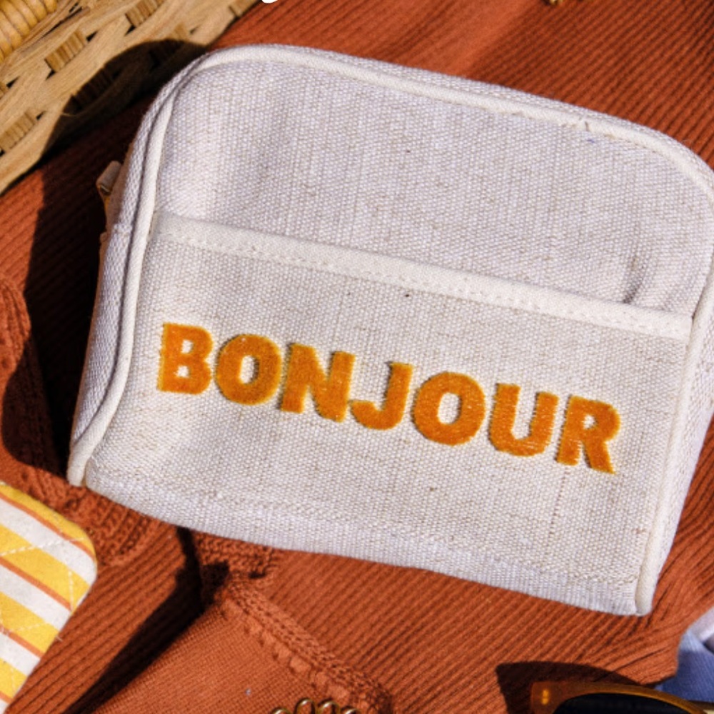 Sezane Bonjour  Cotton / Jute Zipper Cosmetics Bag